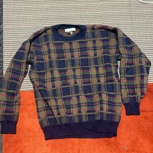 Men's Plaid Crewneck Sweater - Navy and Olive